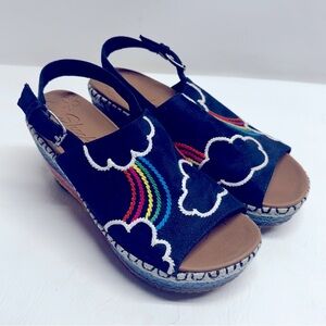Skechers Black Wedges with Rainbow Embroidery